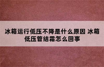 冰箱运行低压不降是什么原因 冰箱低压管结霜怎么回事